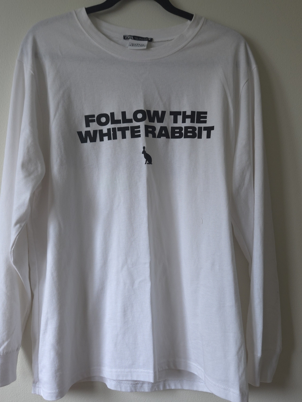 ZARA Matrix Reloaded Long Sleeve Graphic T-Shirt White Follow The White Rabbit L